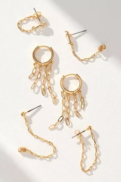 By Anthropologie Drippy Chain Huggie Hoop Earrings, Set Of 3