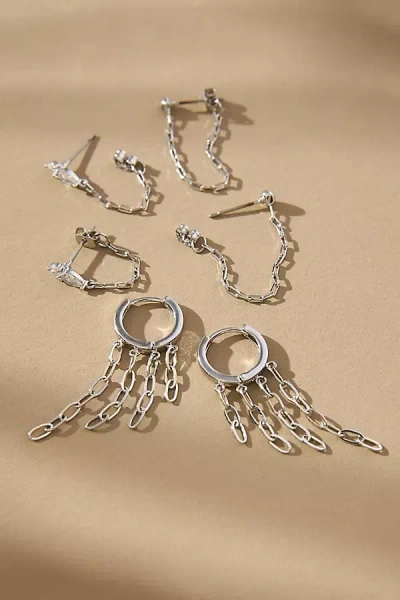By Anthropologie Drippy Chain Huggie Hoop Earrings, Set Of 3