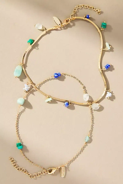 By Anthropologie Drippy Charm Anklets, Set Of 2 In Blue
