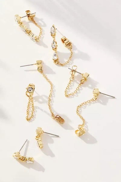 By Anthropologie Drippy Crystal Drop Earrings, Set Of 4 In Gold