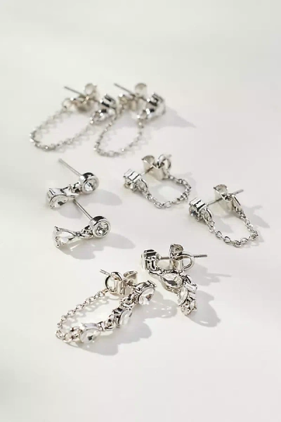By Anthropologie Drippy Crystal Drop Earrings, Set Of 4 In Silver