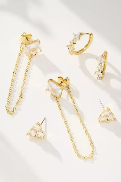 By Anthropologie Drippy Crystal Earrings, Set Of 3 In Gold
