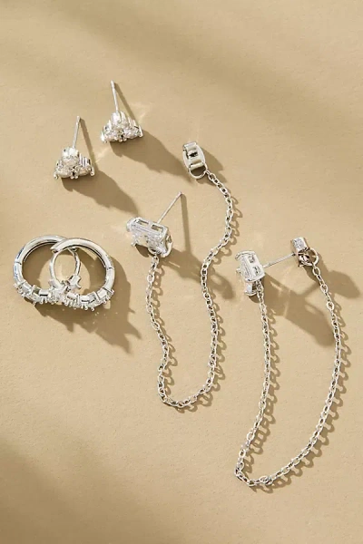 By Anthropologie Drippy Crystal Earrings, Set Of 3 In Silver