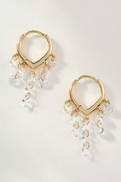 By Anthropologie Drippy Crystal Huggie Hoop Earrings In Gold
