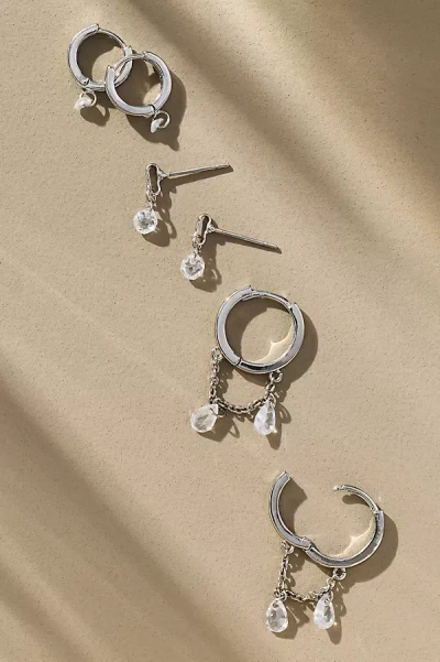 By Anthropologie Drippy Crystal Huggie Hoop Earrings, Set Of 3 In Silver