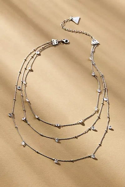 By Anthropologie Drippy Crystal Multi Layered Necklace In Silver