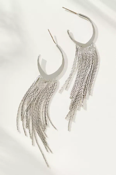 By Anthropologie Drippy Fringe Statement Drop Earrings In Silver