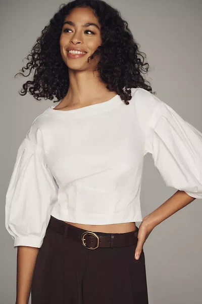 By Anthropologie Drop Shoulder Puff-sleeve Fitted Blouse In White