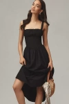 By Anthropologie Drop-waist Ruched Midi Dress In Black