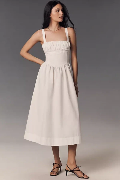 By Anthropologie Drop-waist Ruched Midi Dress In White