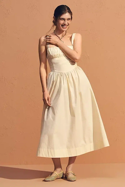By Anthropologie Drop-waist Ruched Midi Dress In Yellow