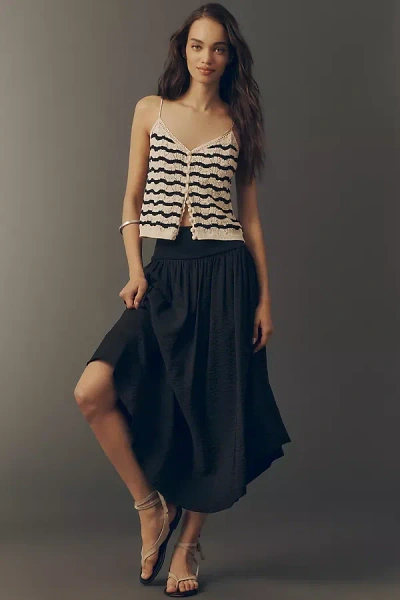 By Anthropologie Drop-waist Midi Skirt In Black