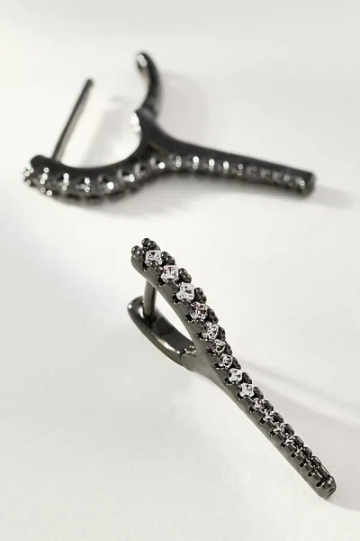 By Anthropologie Elongated Crystal Huggie Earrings In Black
