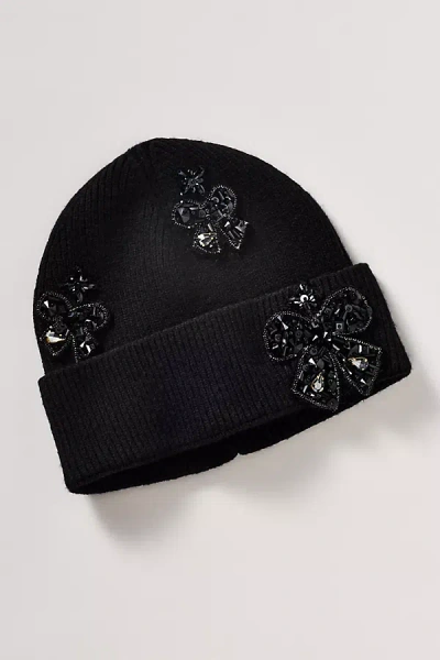 By Anthropologie Embellished Bow Charm Beanie In Black