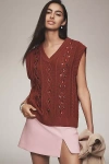 By Anthropologie Embellished Cable-knit Sweater Vest