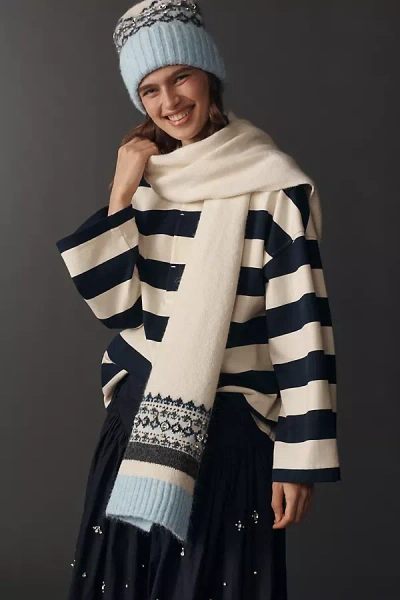 By Anthropologie Embellished Fairisle Scarf In Neutral
