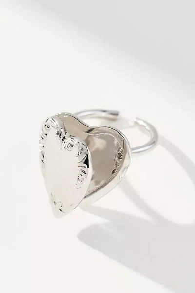 By Anthropologie Embellished Heart Cocktail Ring In Silver