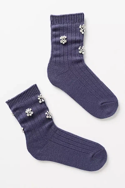 By Anthropologie Embellished Trouser Socks In Blue