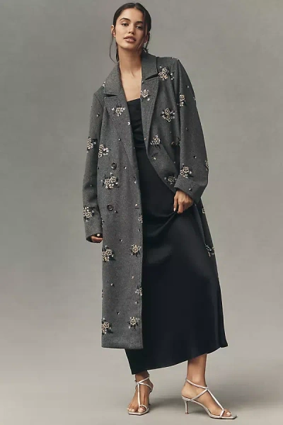 By Anthropologie Embellished Wool Blend Coat Jacket In Gray
