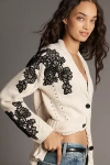 By Anthropologie Embroidered Cable-knit Cardigan Sweater In Black