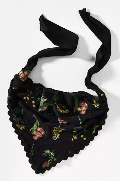 By Anthropologie Embroidered Floral Hair Scarf In Black
