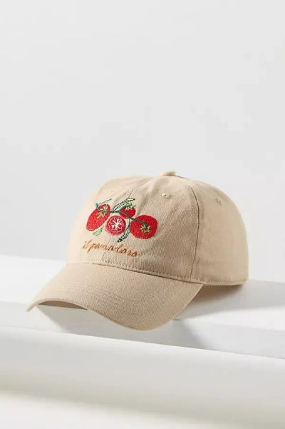 By Anthropologie Embroidered Icon Baseball Cap In Beige