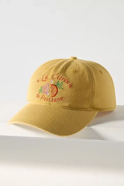 By Anthropologie Embroidered Icon Baseball Cap In Yellow