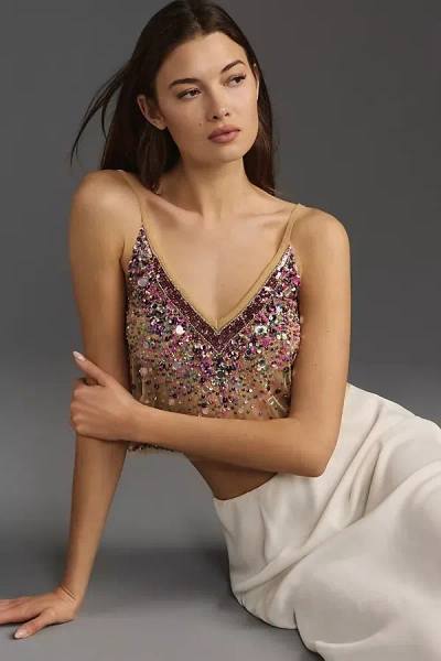 By Anthropologie Embroidered Sequin Cami In Purple