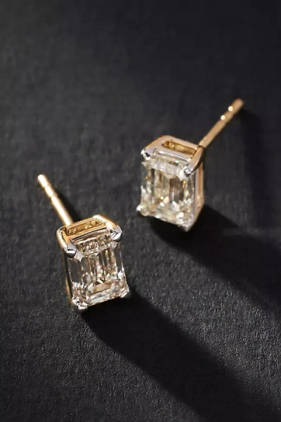 By Anthropologie Emerald-cut Diamond Earrings In Gold