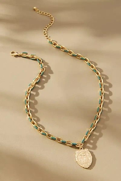 By Anthropologie Enamel Chain Necklace In Blue