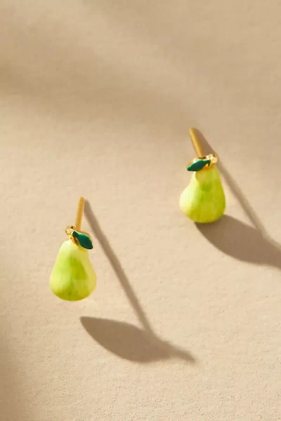By Anthropologie Enamel Fruit Post Earrings In Green