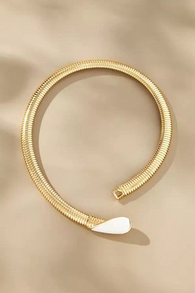 By Anthropologie Enamel Ribbed Collar Necklace In Beige