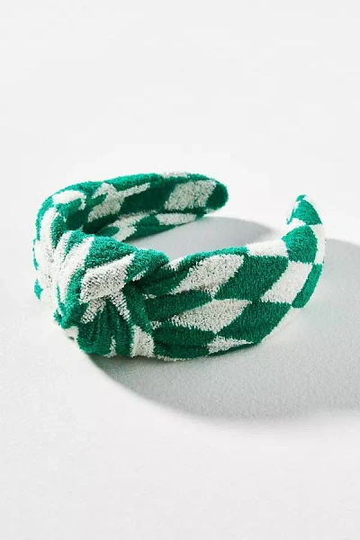 By Anthropologie Everly Argyle Knot Headband In Green