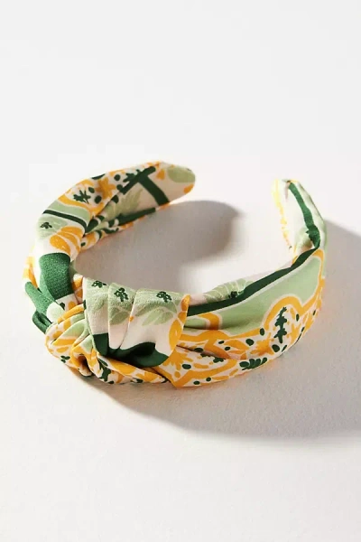 By Anthropologie Everly Bright Floral Knot Headband In Green