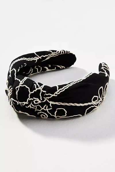 By Anthropologie Everly Embroidered Knot Headband In Black