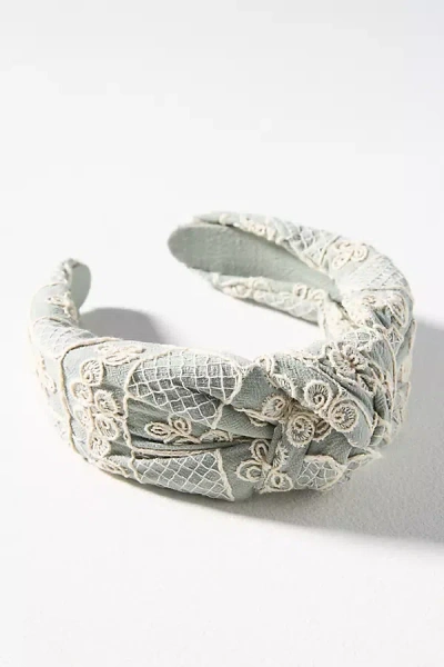 By Anthropologie Everly Embroidered Knot Headband In Green