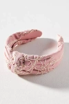 By Anthropologie Everly Embroidered Knot Headband In Pink