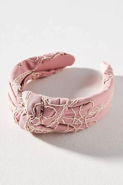 By Anthropologie Everly Embroidered Knot Headband In Pink