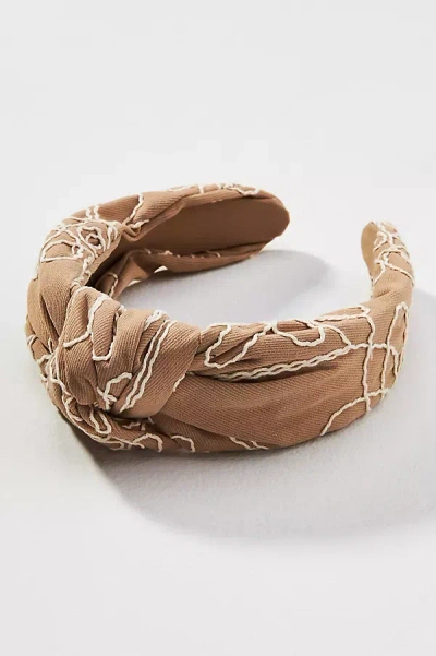 By Anthropologie Everly Embroidered Knot Headband In White