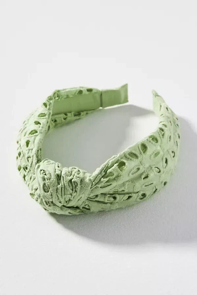 By Anthropologie Everly Floral Eyelet Knot Headband In Green