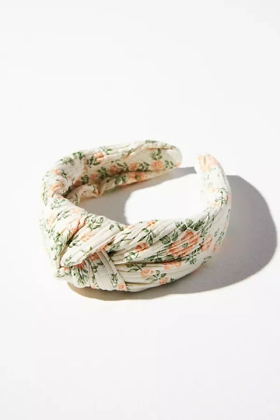 By Anthropologie Everly Floral Quilted Knot Headband In Orange