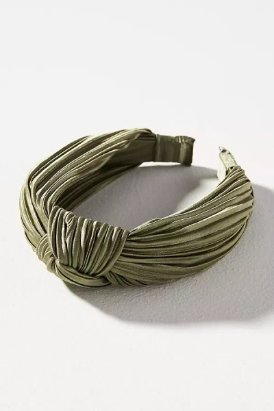 By Anthropologie Everly Pleated Knot Headband In Green