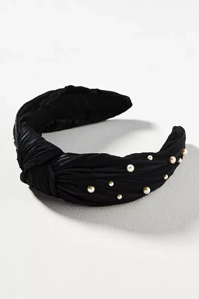 By Anthropologie Everly Pleated Pearl Knot Headband In Black