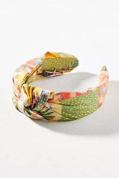 By Anthropologie Everly Spring Floral Knot Headband In Green