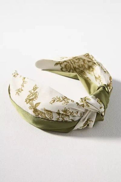By Anthropologie Everly Toile Knot Headband In Green
