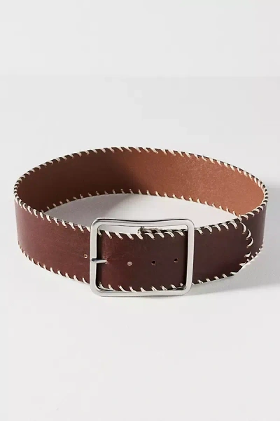 By Anthropologie Everstar Low Slung Wipstich Belt In Brown
