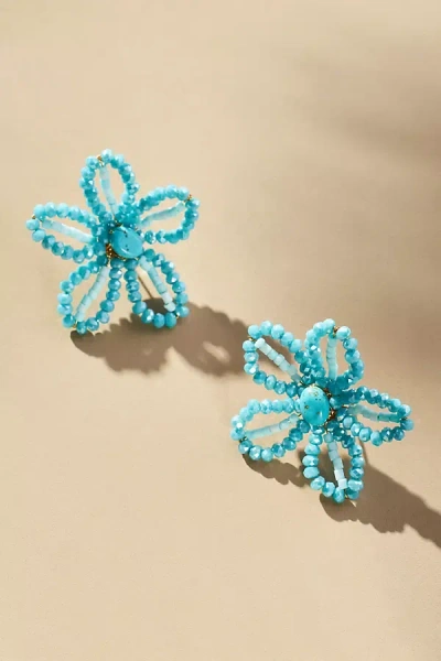 By Anthropologie Extra Small Beaded Floral Post Earrings In Blue