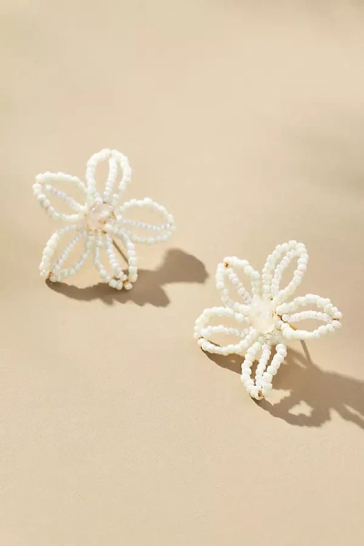 By Anthropologie Extra Small Beaded Floral Post Earrings In White