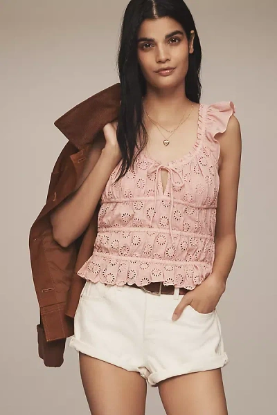 By Anthropologie Eyelet Flutter-sleeve Blouse