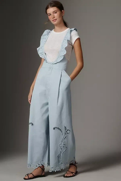 By Anthropologie Eyelet Washed Overalls In Blue